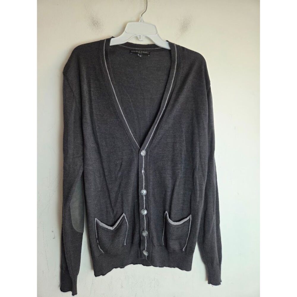 Daniele Fiesoli Italia Dark Grey 100% ExtraFine Merino Wool Grandpa Cardigan XL